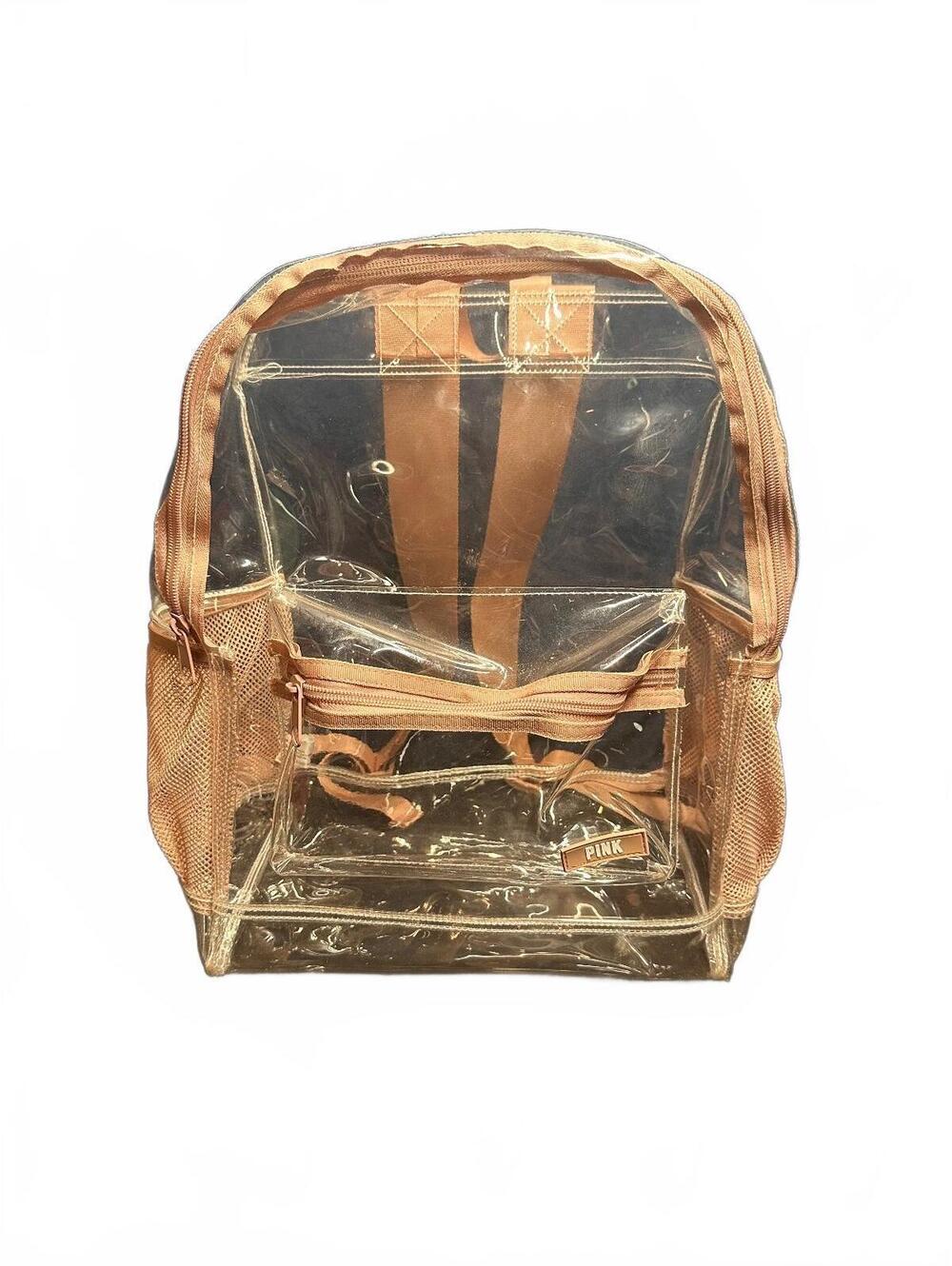 PINK Clear PVC Backpack with pinkTrim and Mesh Pockets
